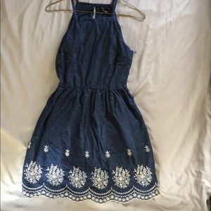 Blue Dress with White Lace Detail